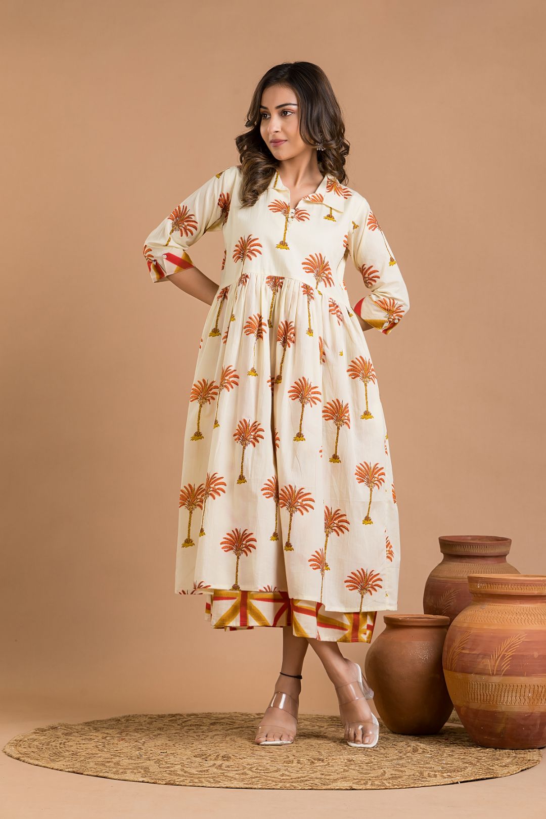 Off-White & Red Tropical Print Dress