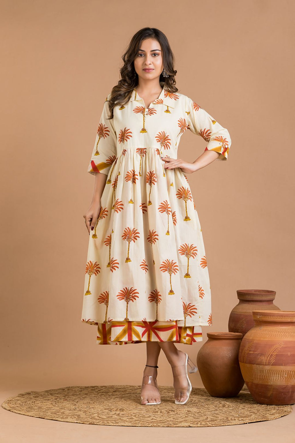 Off-White & Red Tropical Print Dress