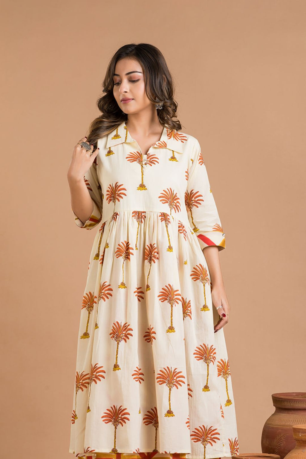 Off-White & Red Tropical Print Dress