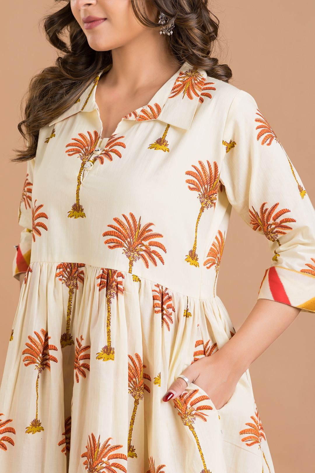Off-White & Red Tropical Print Dress