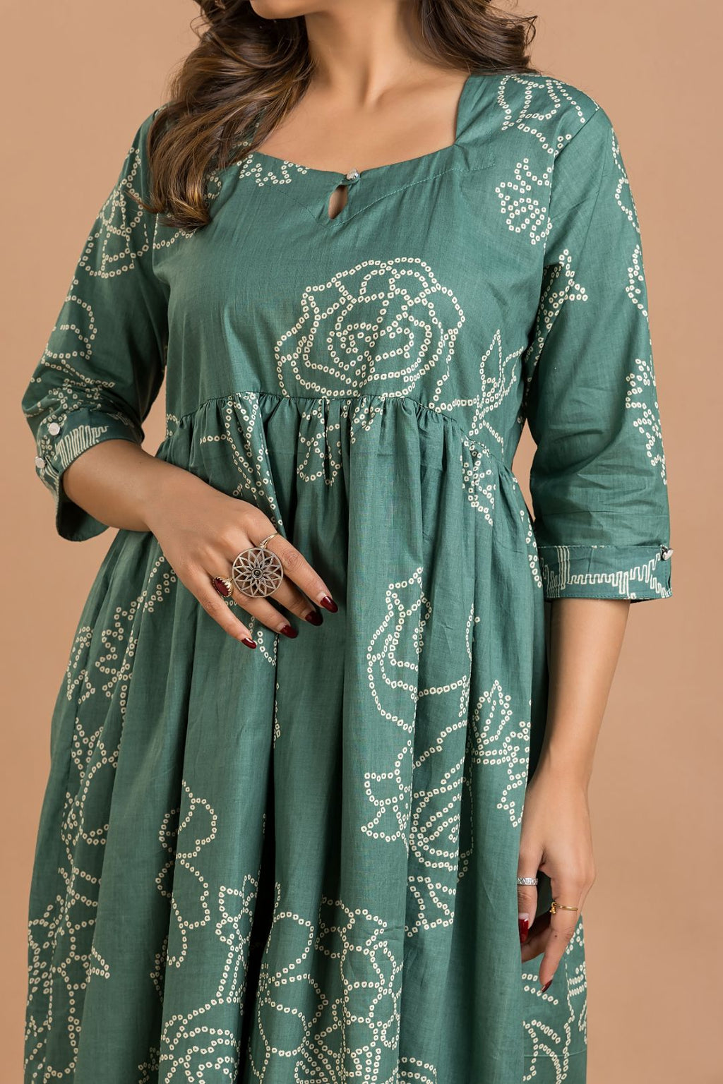 Green Rose Print Dress