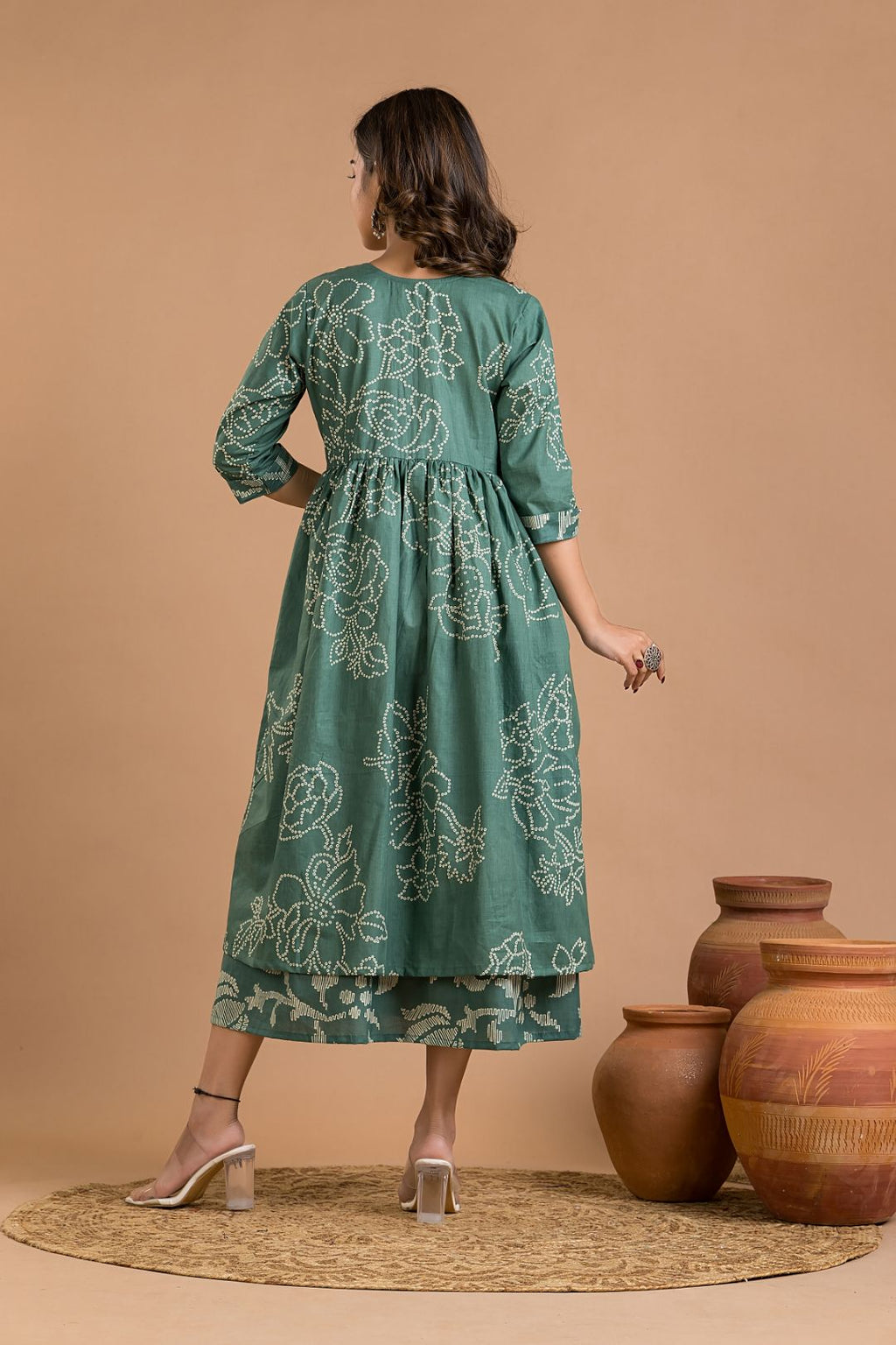 Green Rose Print Dress