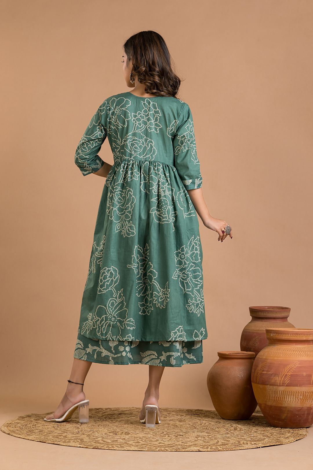 Green Rose Print Dress