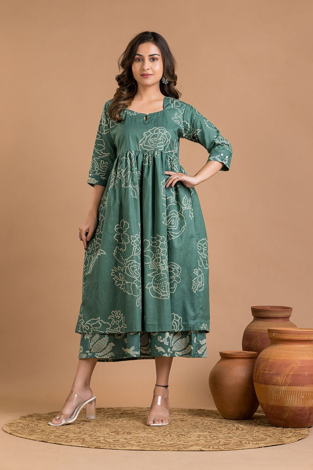 Green Rose Print Dress