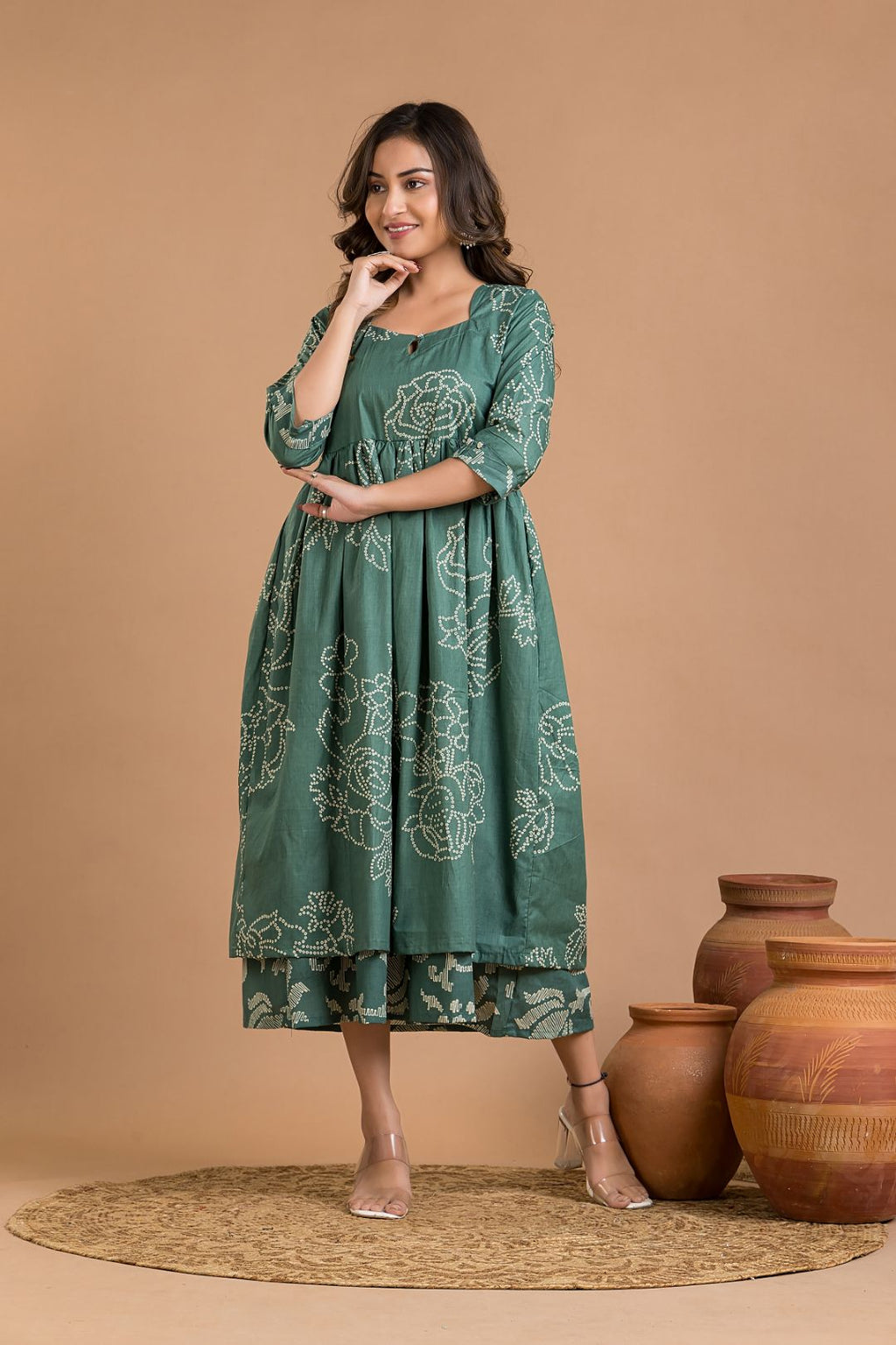 Green Rose Print Dress