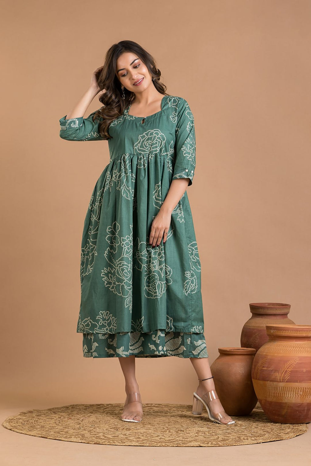 Green Rose Print Dress