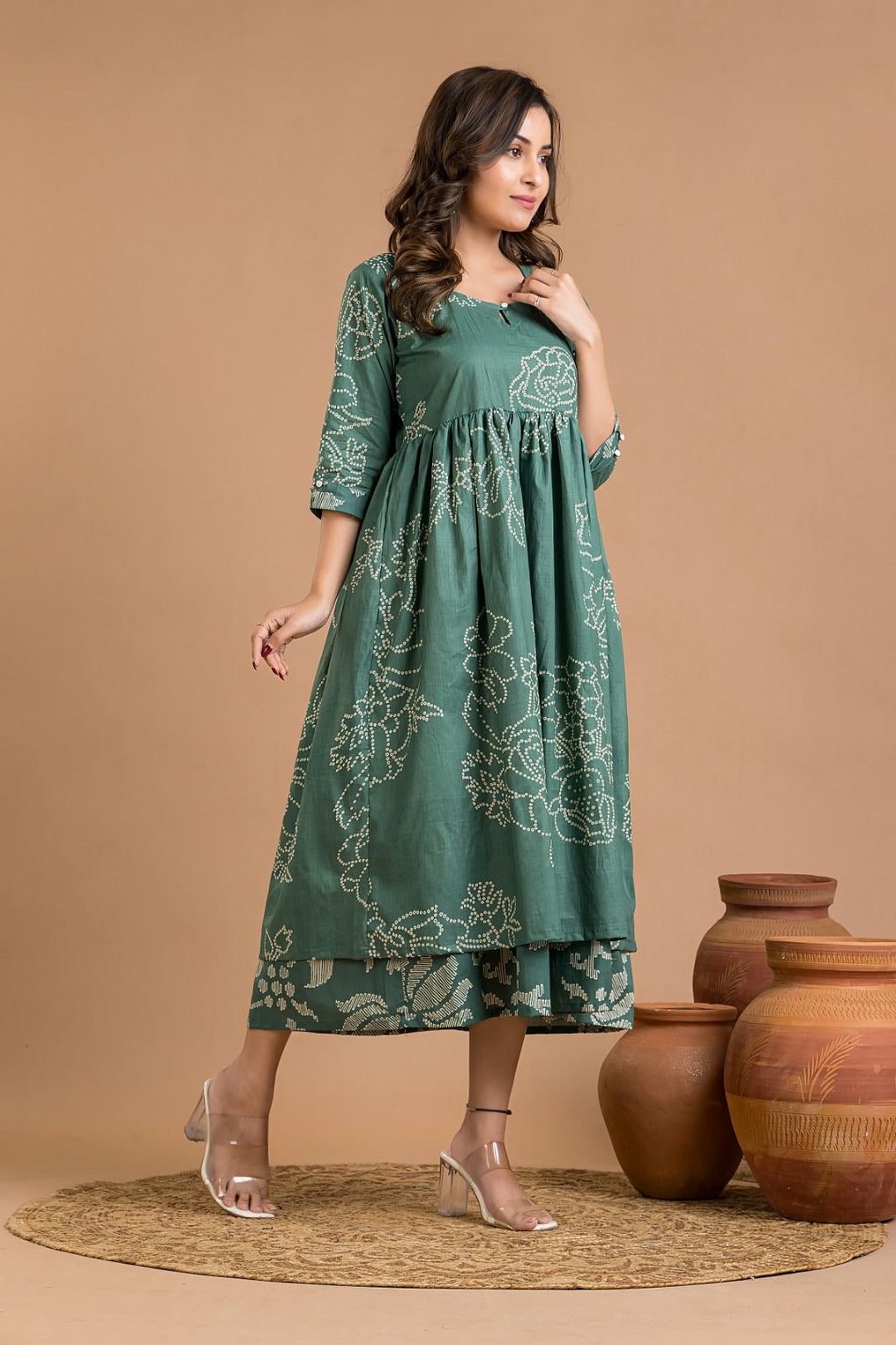 Green Rose Print Dress