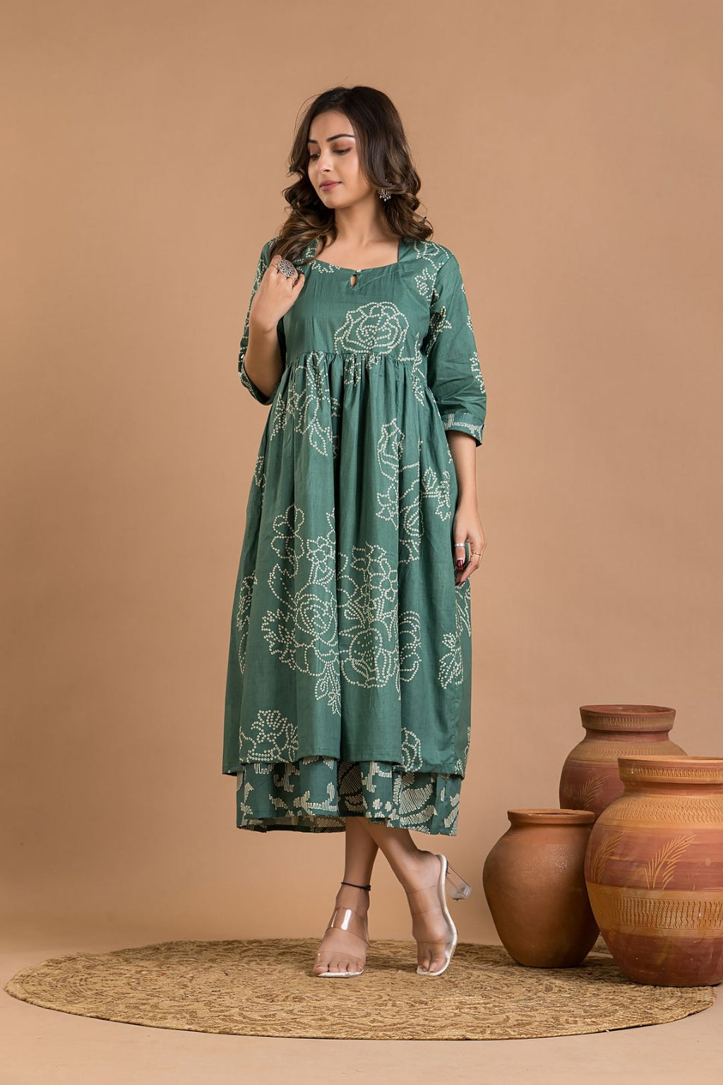 Green Rose Print Dress