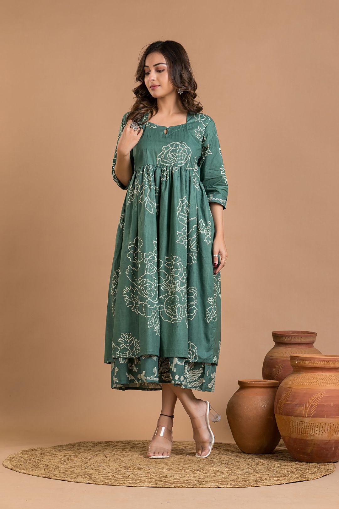 Green Rose Print Dress