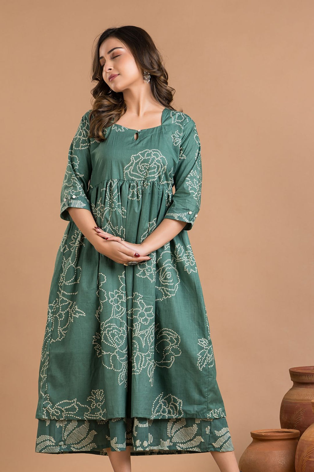 Green Rose Print Dress