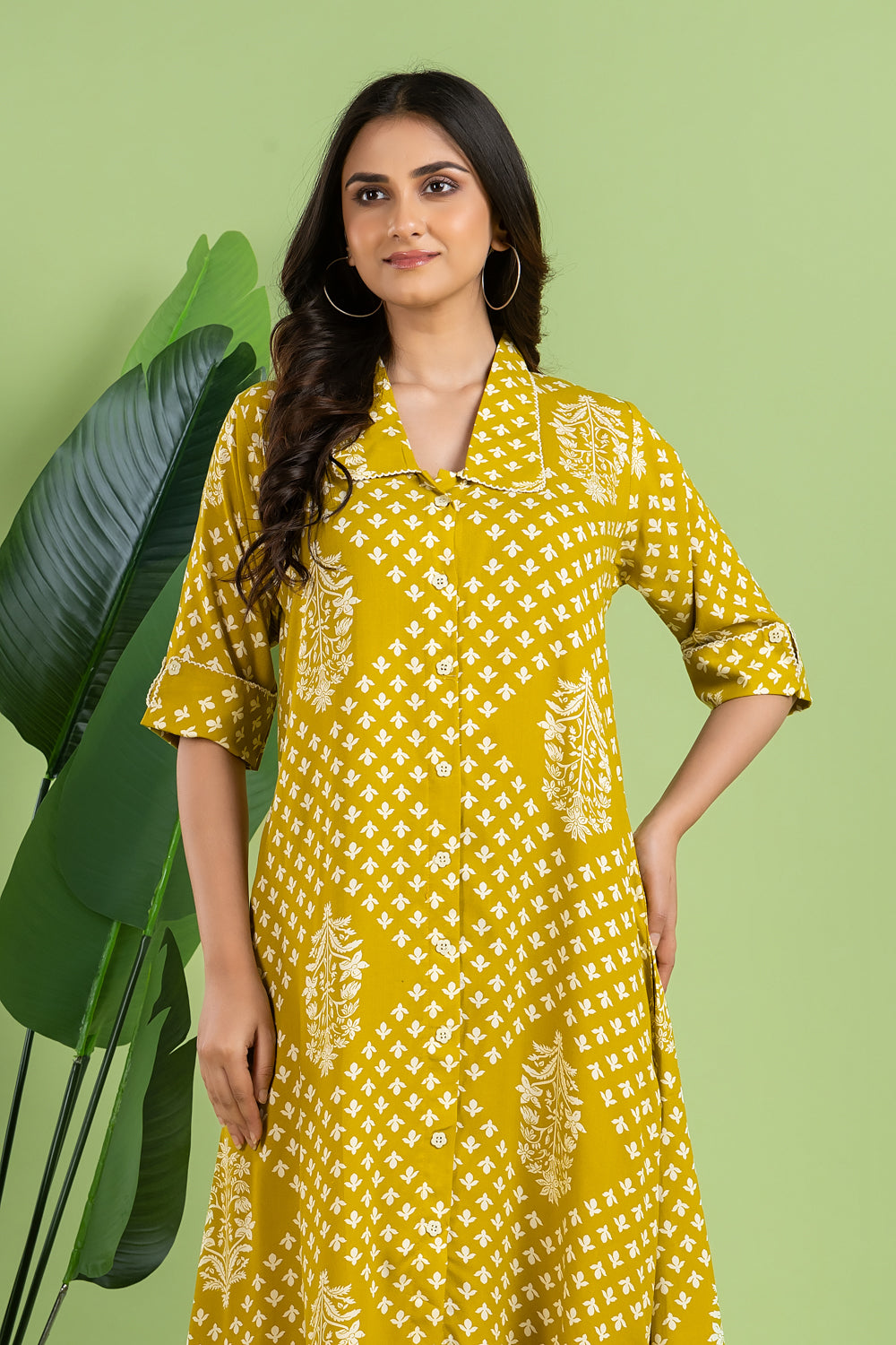 Olive Yellow Floral Print A-Line Dress