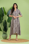 Grey Floral Print A-Line Dress