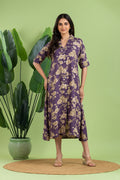 Purple Floral Print A-Line Dress