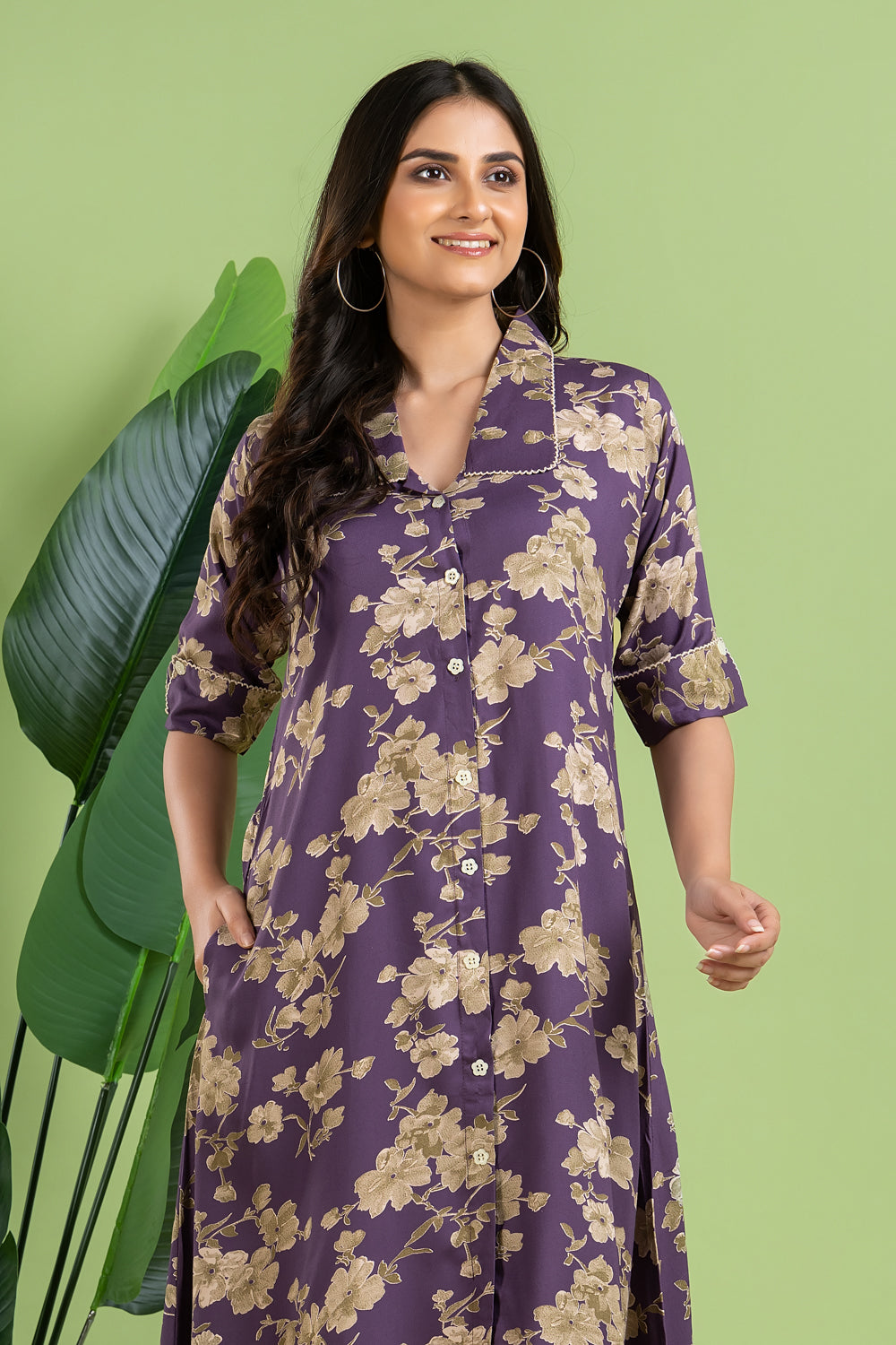 Purple Floral Print A-Line Dress