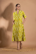 Lime Green Floral Print A-Line Dress