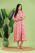 Pink Floral Print A-Line Dress