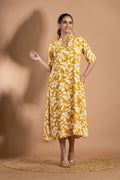Yellow Floral Print A-Line Dress