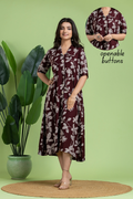 Burgundy Floral Print A-Line Dress