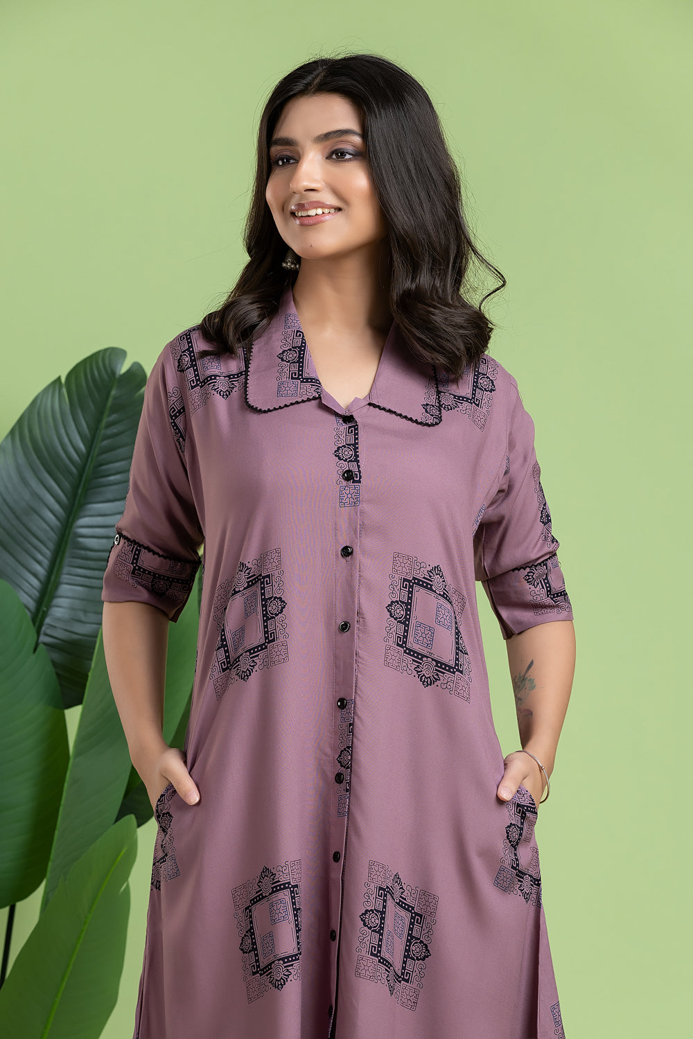 Mauve Geometric Print A-Line Dress
