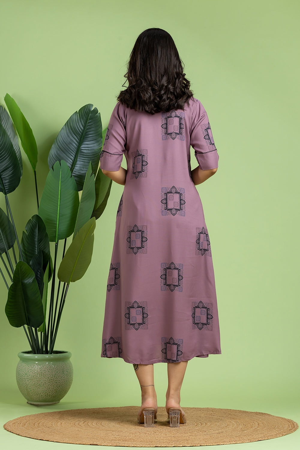 Mauve Geometric Print A-Line Dress