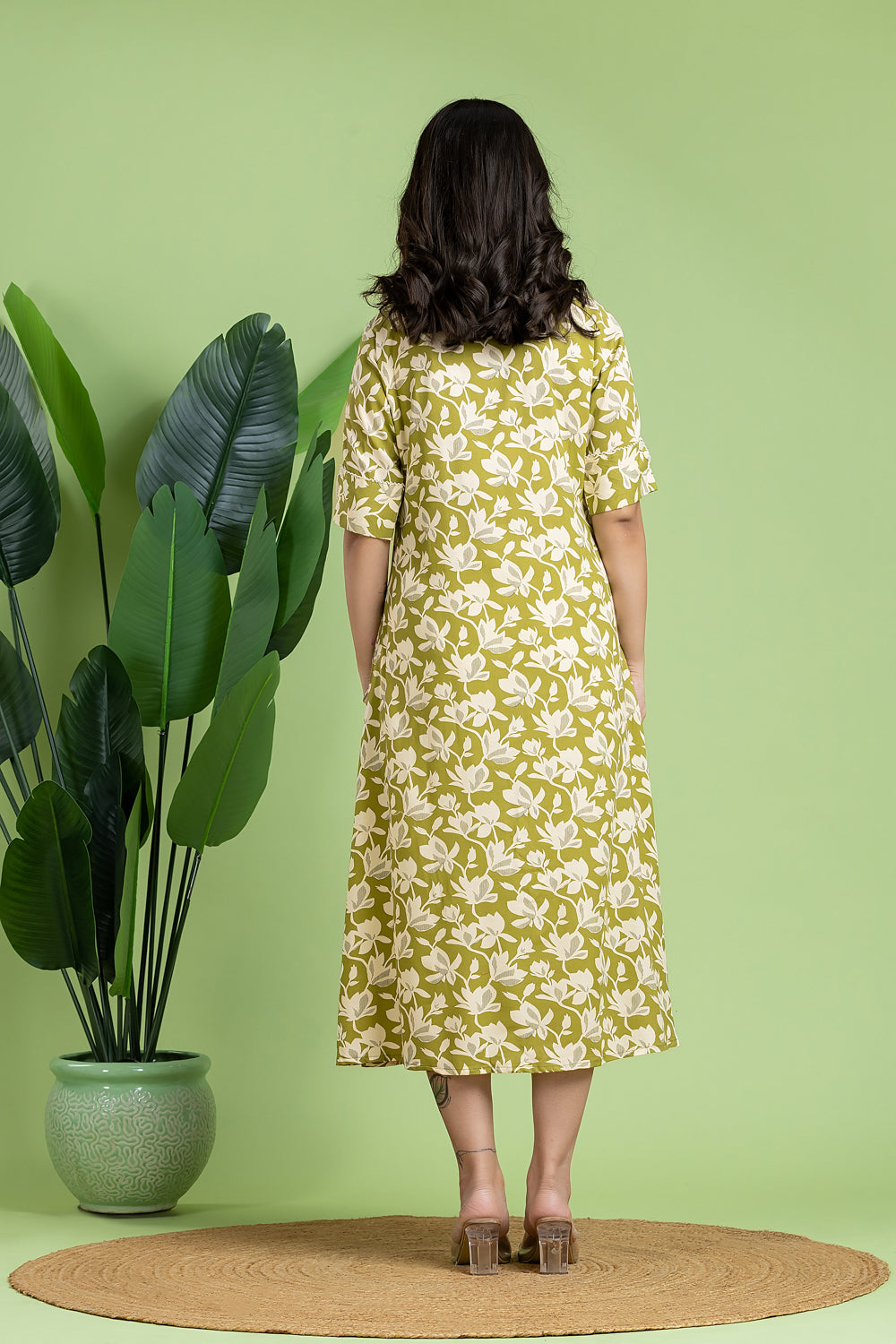 Light Green Floral Print A-Line Dress