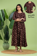 Burgundy Geometric Print A-Line Dress with Gathers
