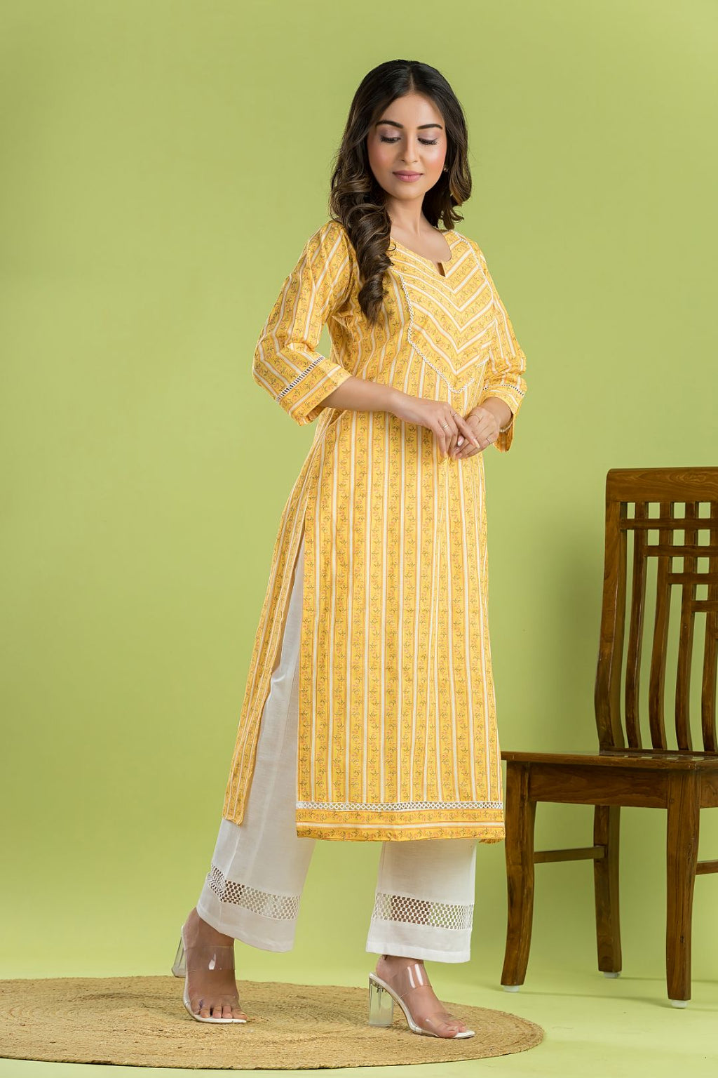 Yellow Striped Straight Kurta