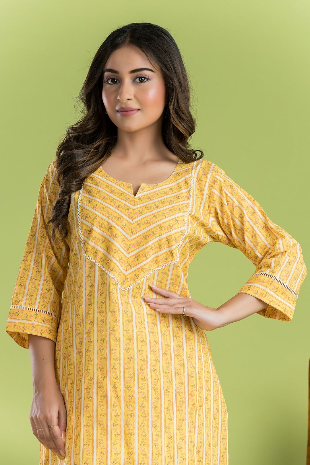 Yellow Striped Straight Kurta