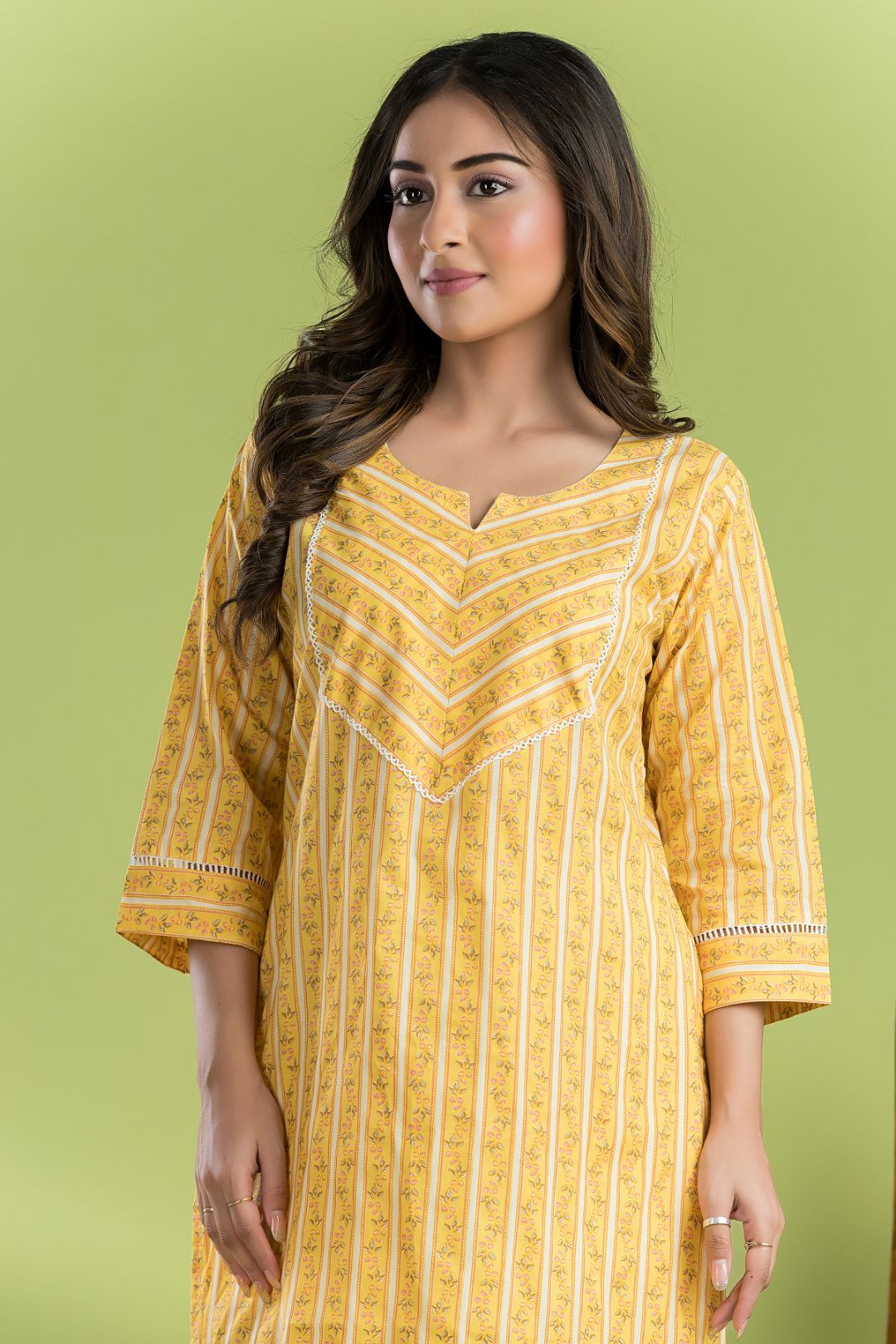 Yellow Striped Straight Kurta