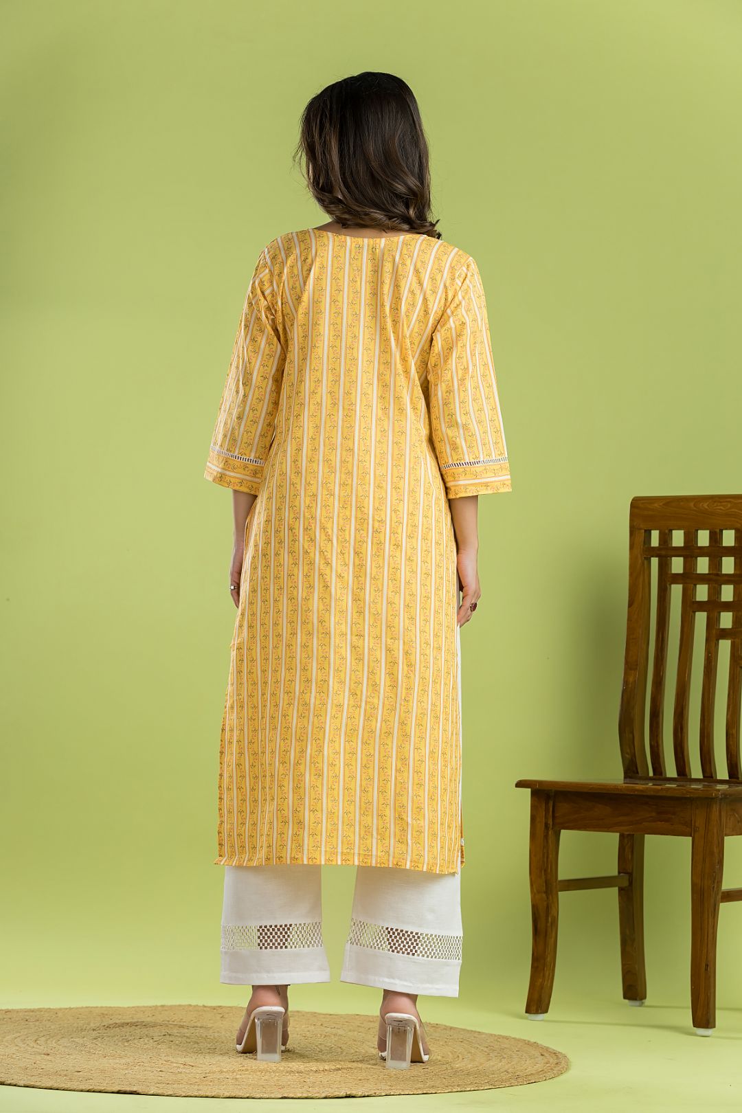 Yellow Striped Straight Kurta
