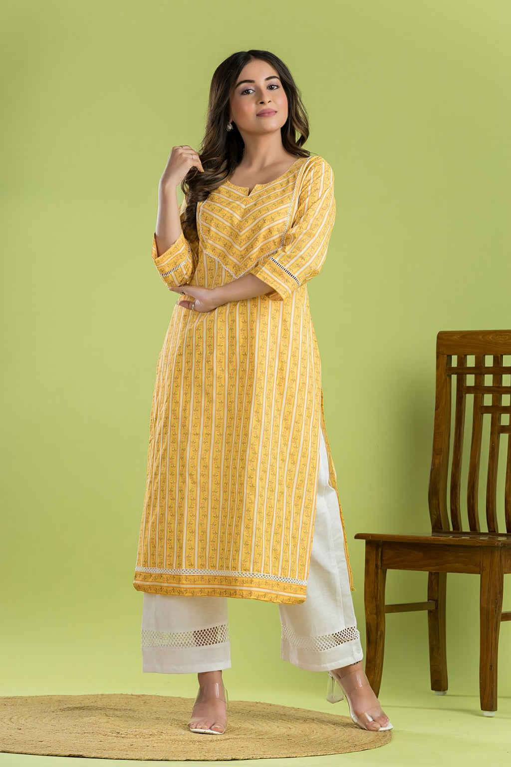 Yellow Striped Straight Kurta