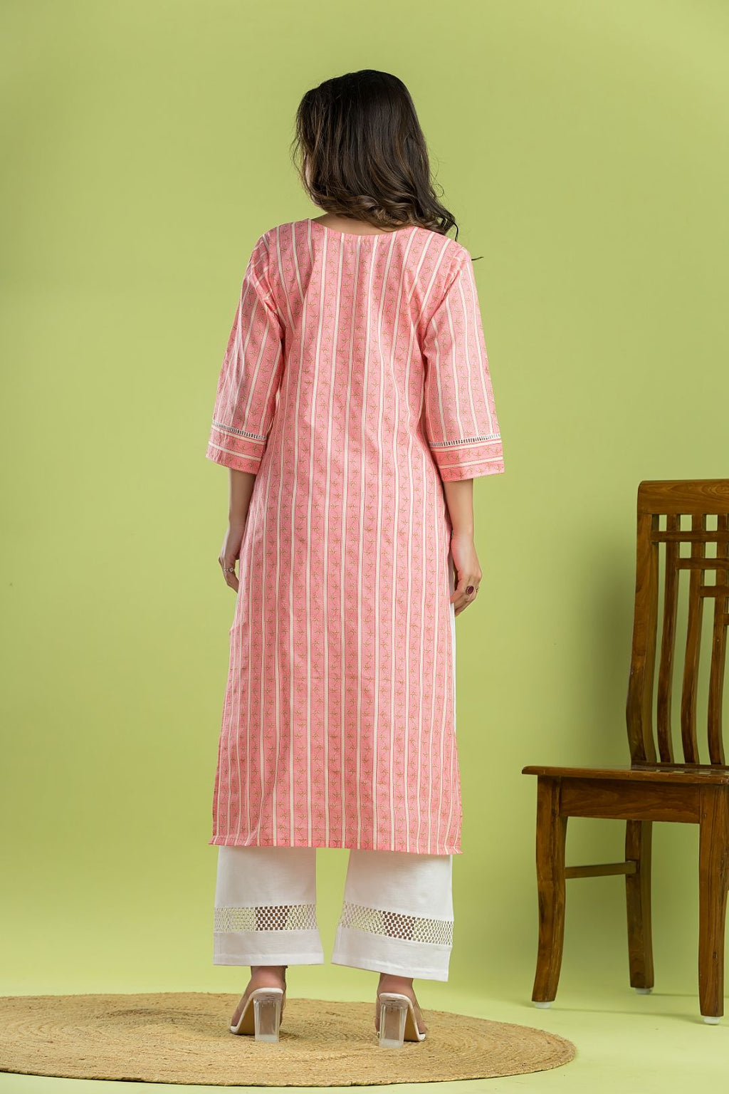 Light Pink Striped Straight Kurta