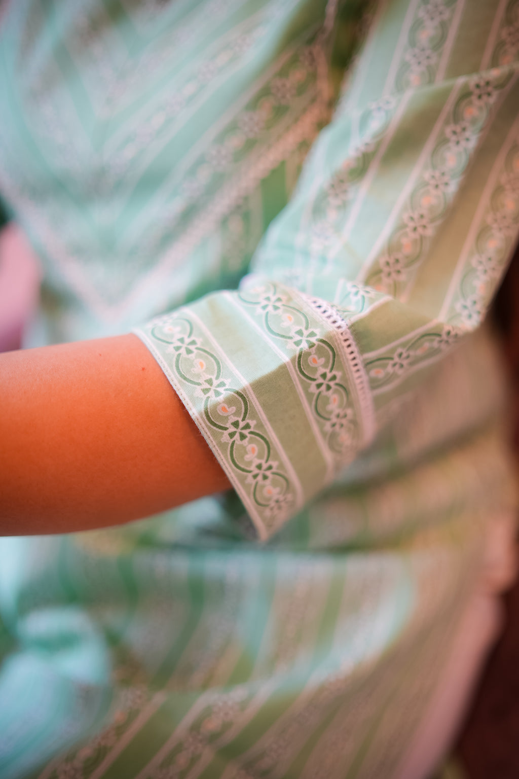Mint Green Striped Straight Kurta