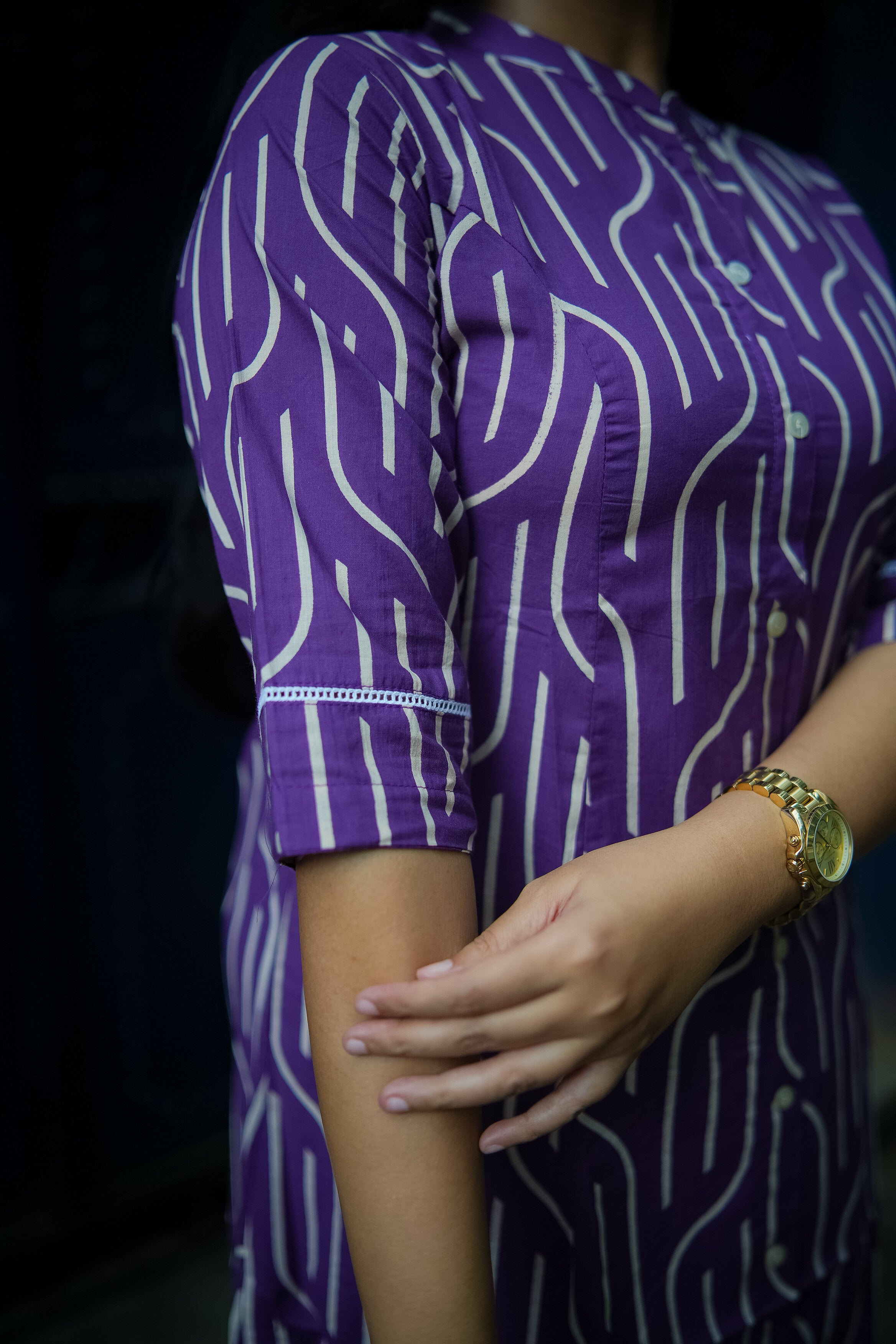 Purple Geometric Print A-line Kurta