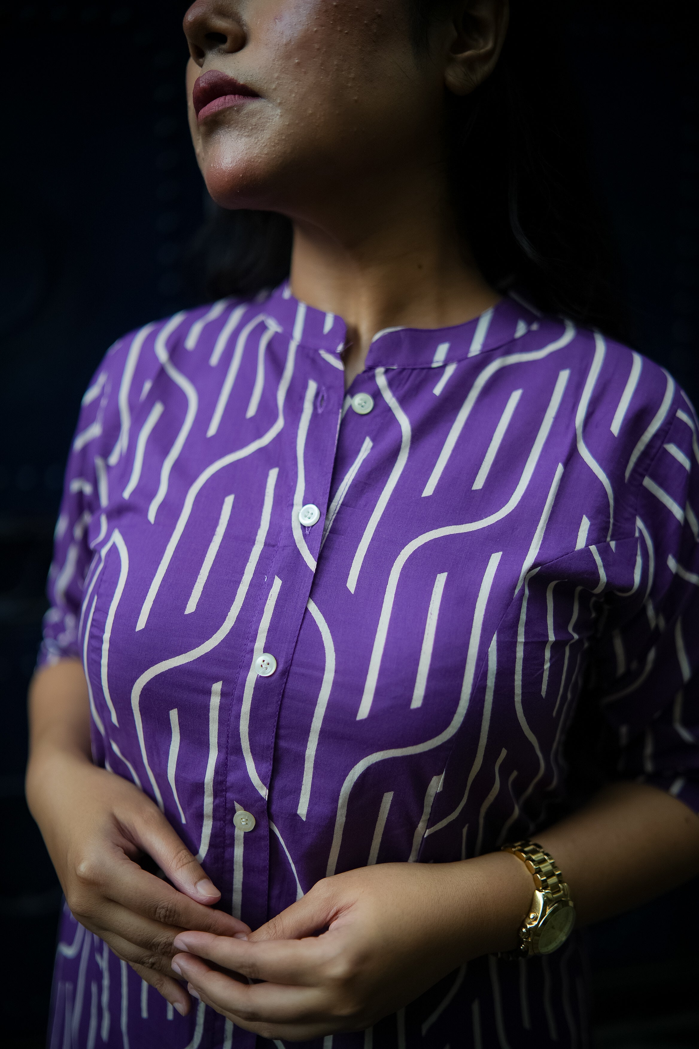Purple Geometric Print A-line Kurta