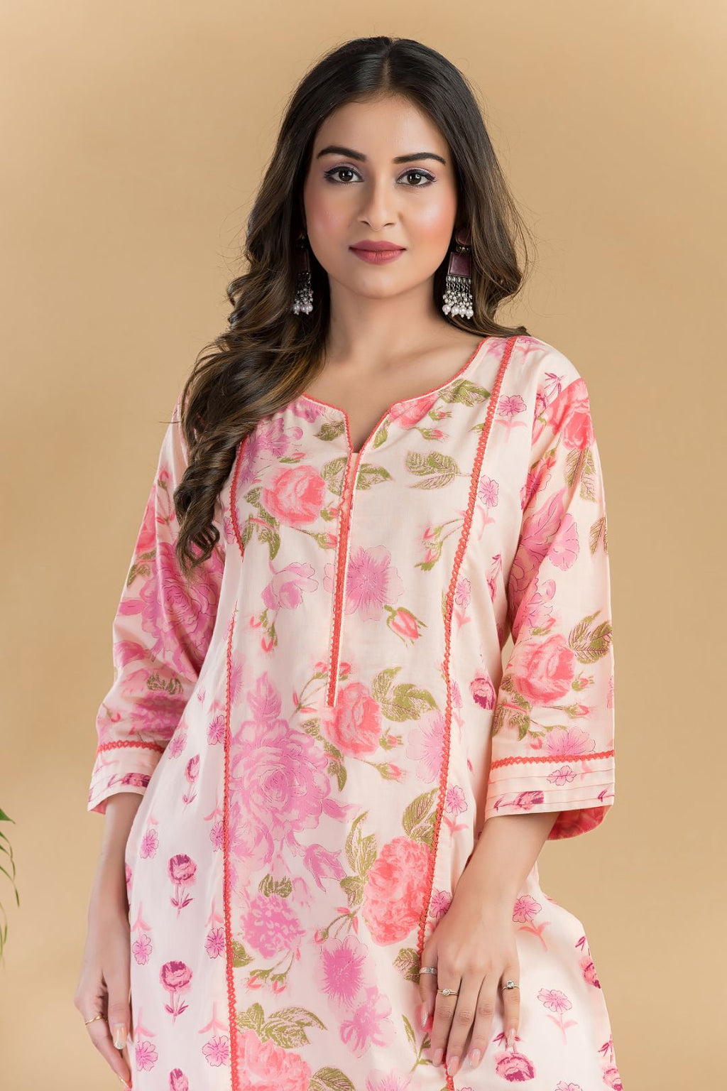 Peach Mix & Match Rose Print Straight Kurta