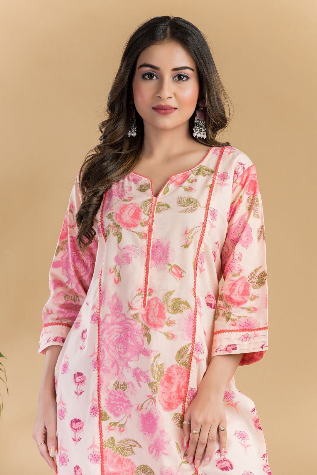 Peach Mix & Match Rose Print Straight Kurta