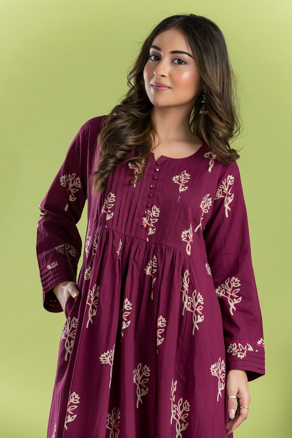 Red Purple Floral Print A-Line Kurta