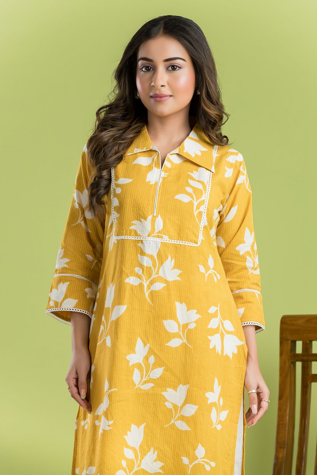 Yellow Floral Print Kurta