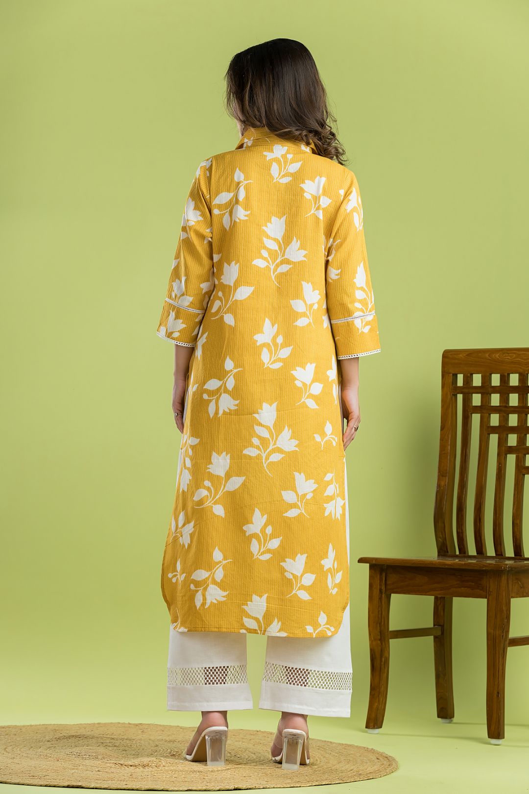 Yellow Floral Print Kurta