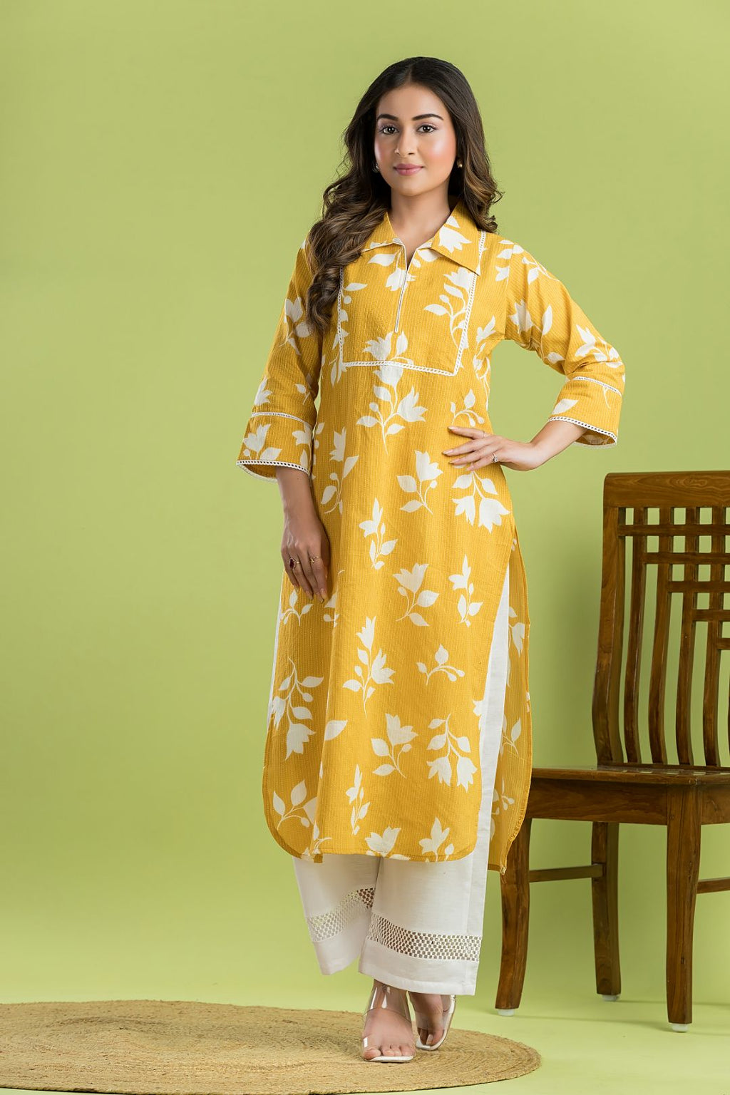 Yellow Floral Print Kurta