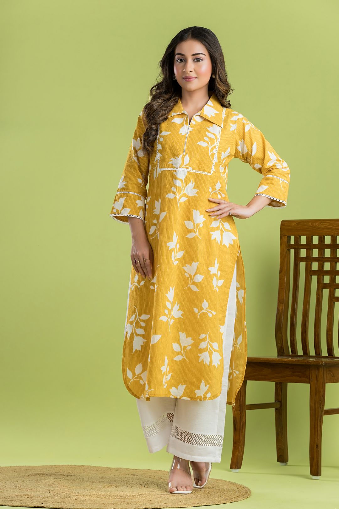 Yellow Floral Print Kurta