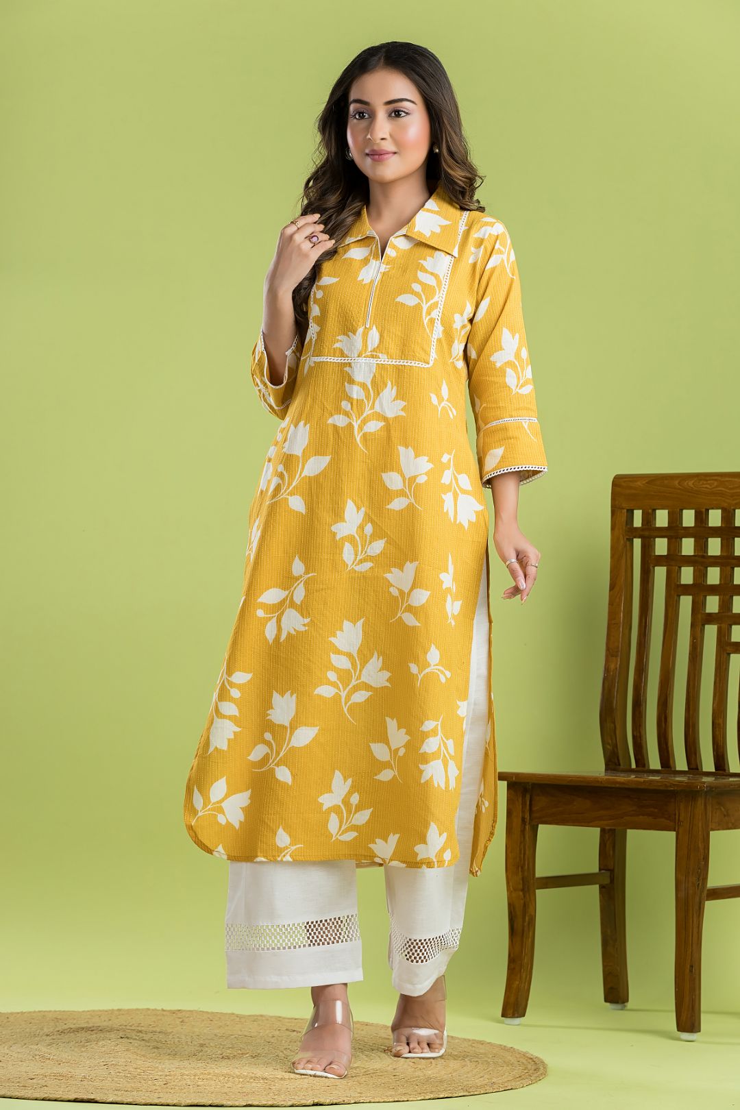 Yellow Floral Print Kurta