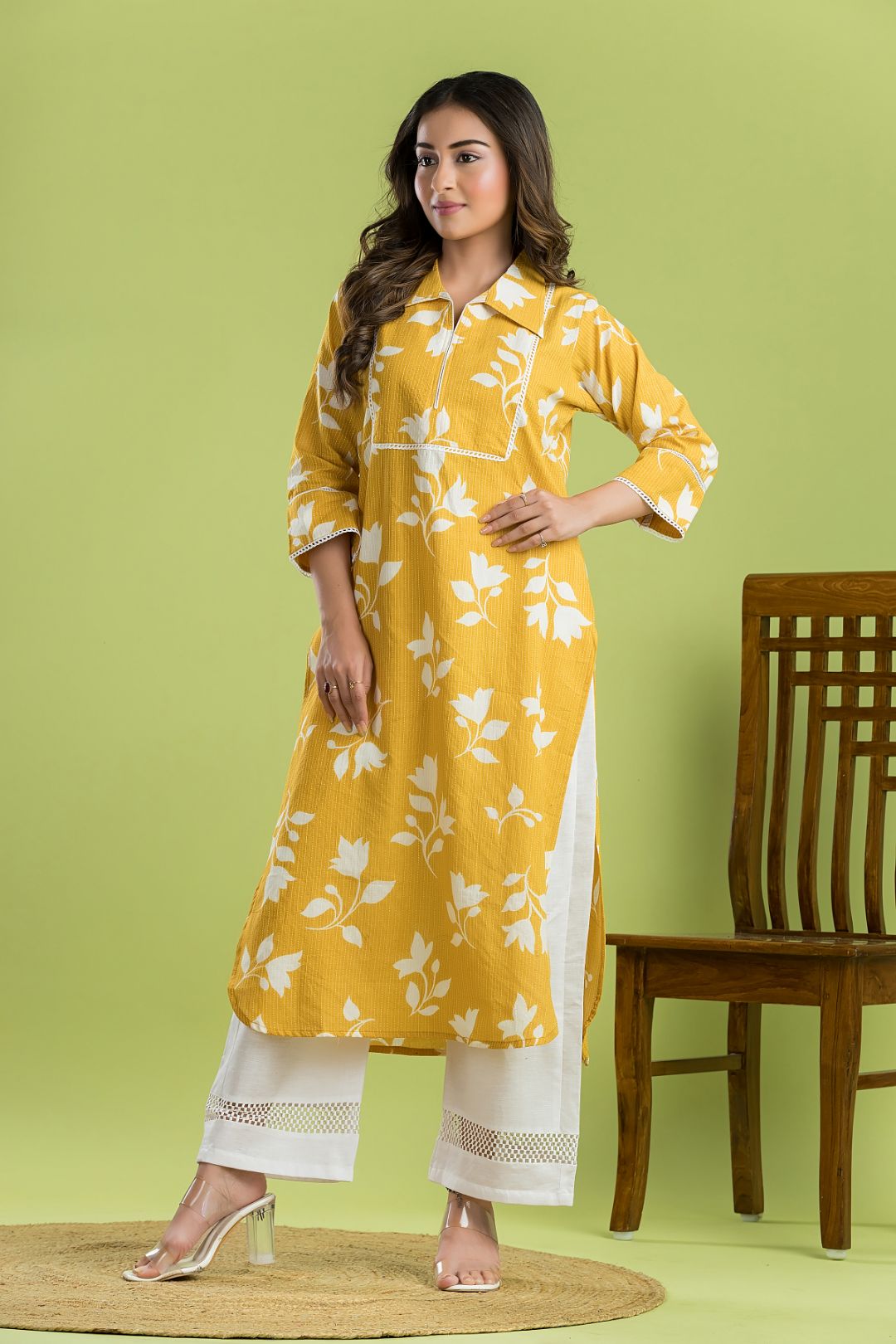Yellow Floral Print Kurta