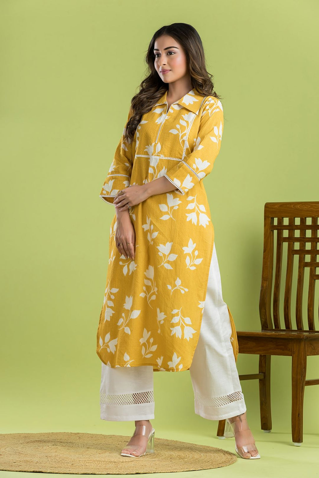 Yellow Floral Print Kurta