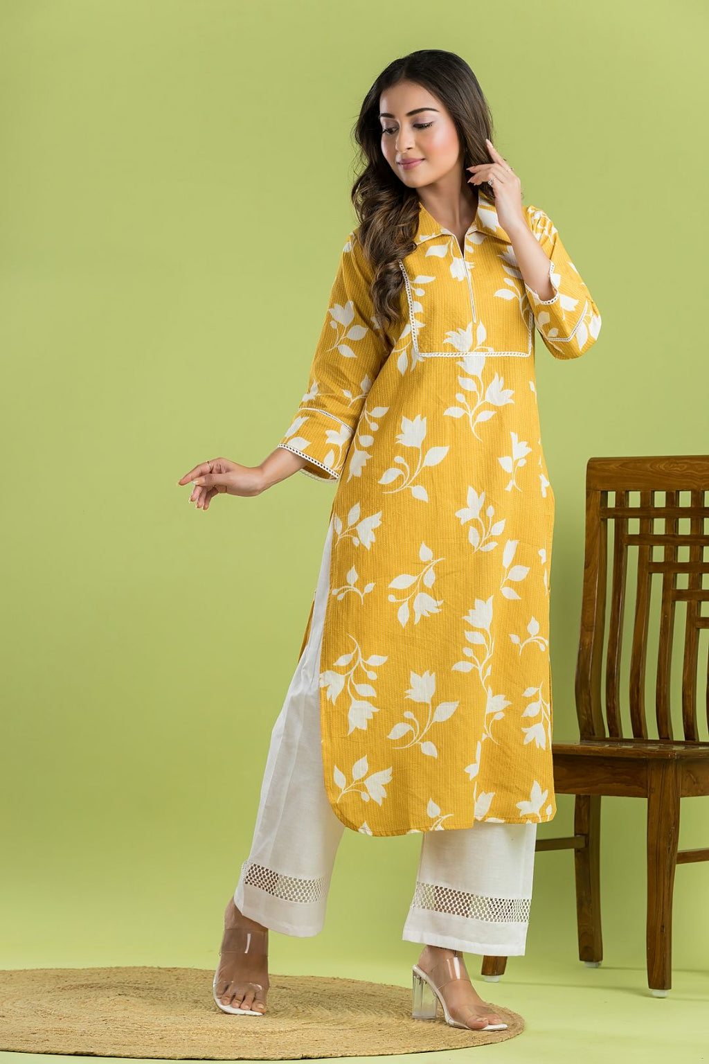 Yellow Floral Print Kurta