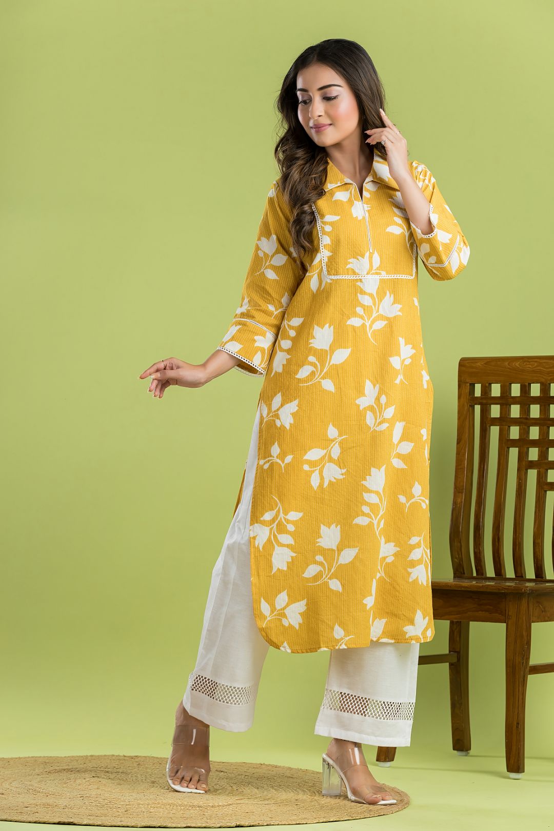 Yellow Floral Print Kurta
