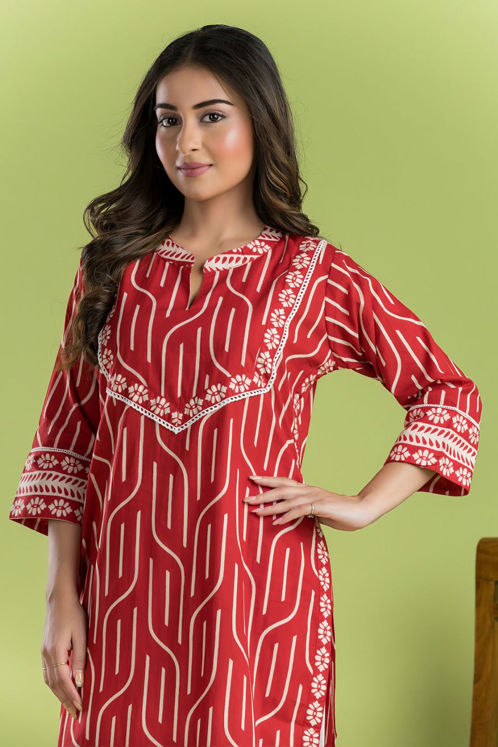 Red Geometric Print Kurta