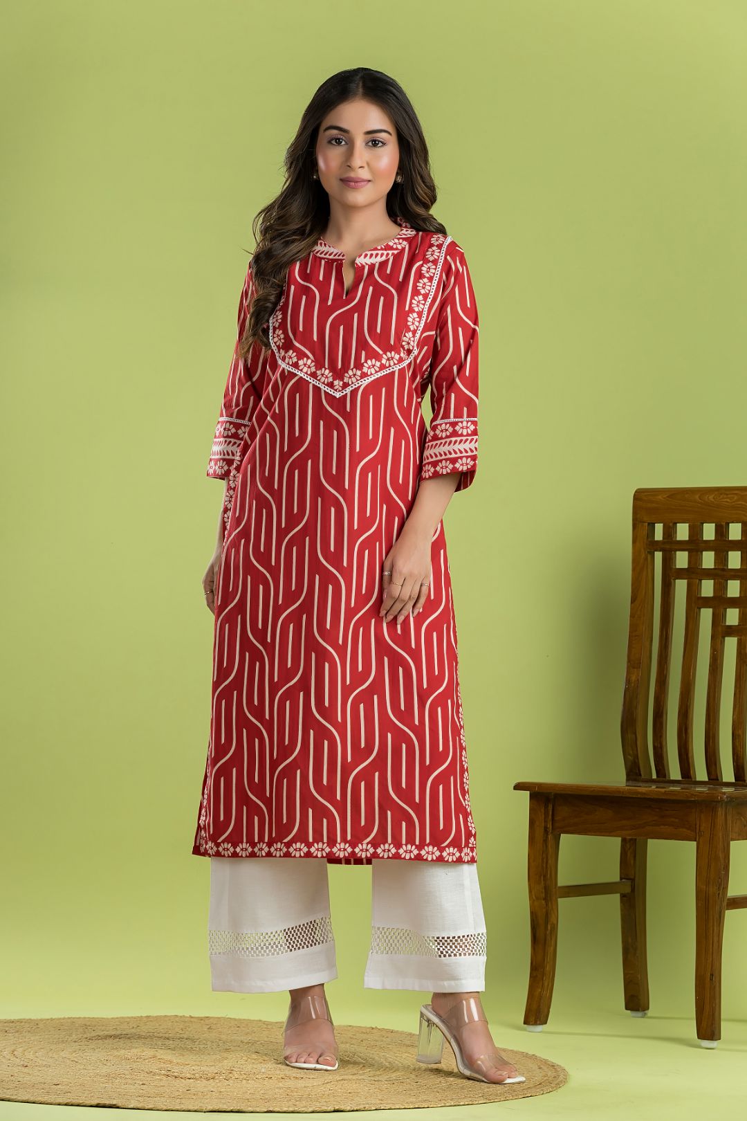 Red Geometric Print Kurta