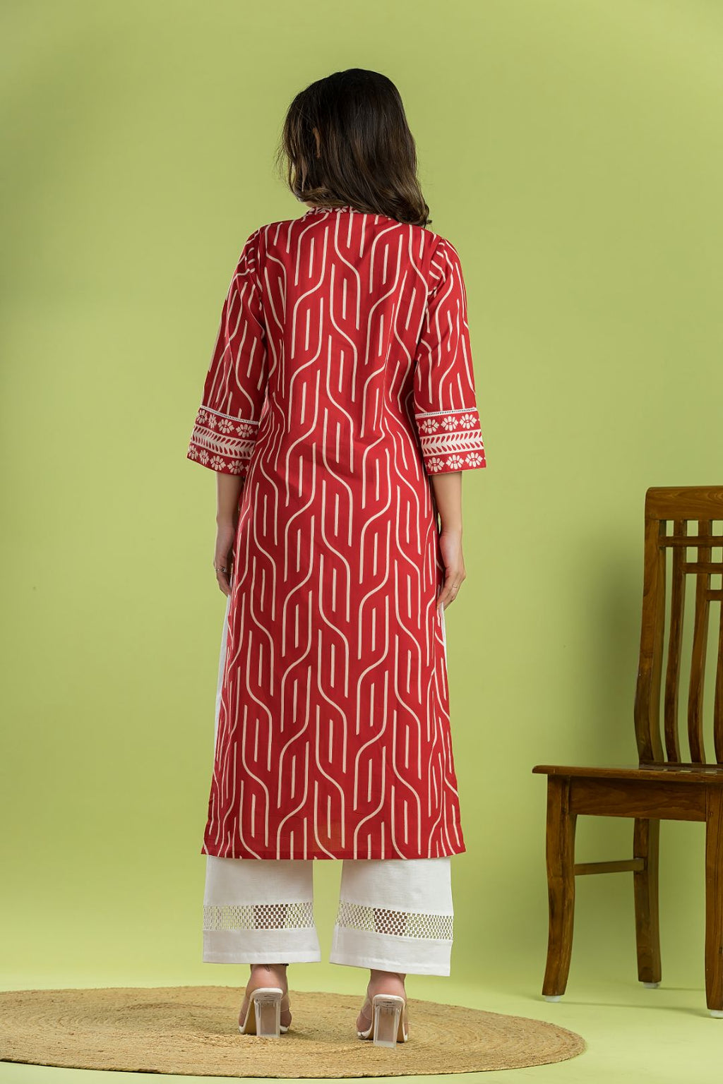 Red Geometric Print Kurta
